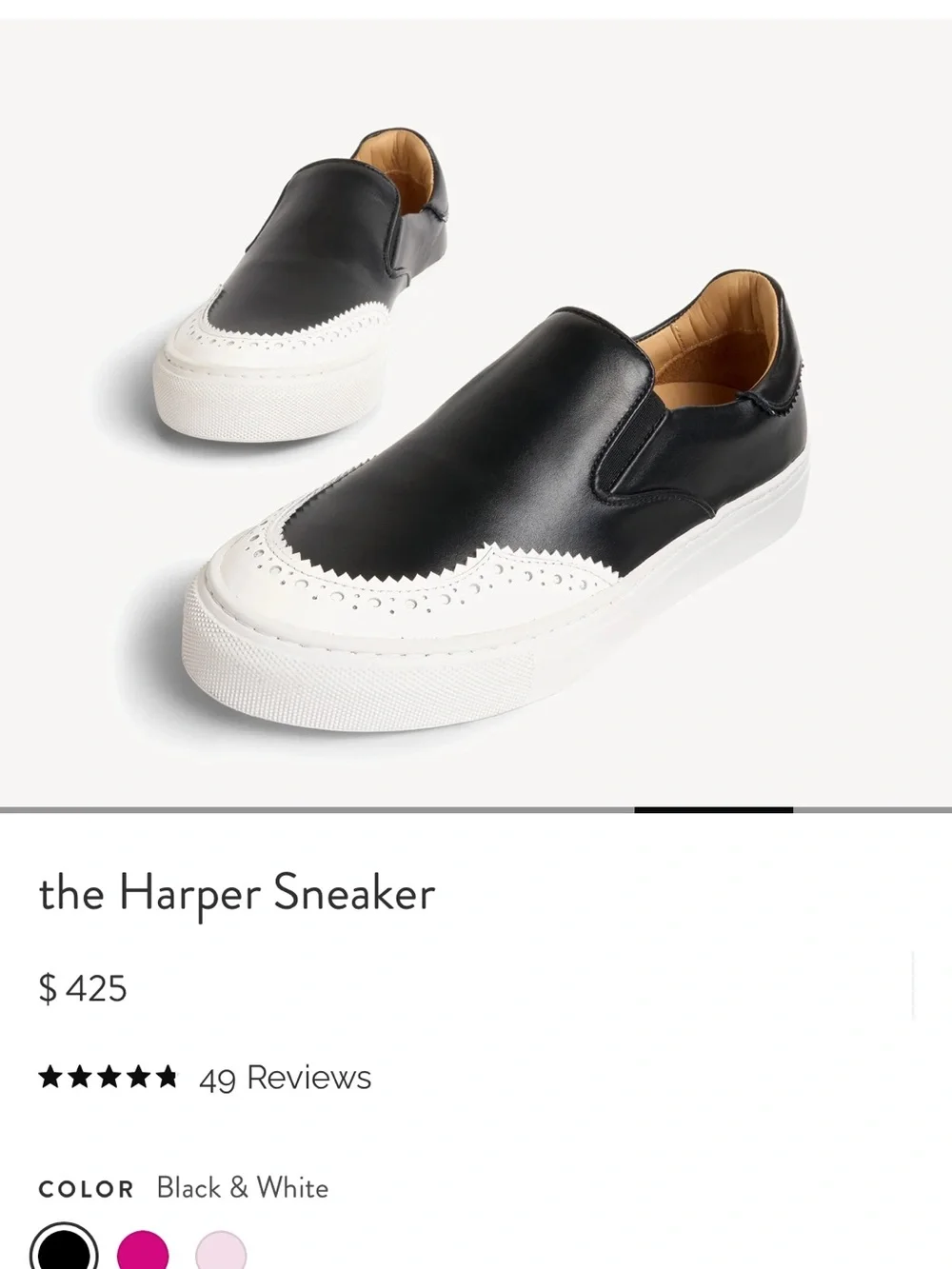 Black and White Slip-On Wingtip Sneakers for Women